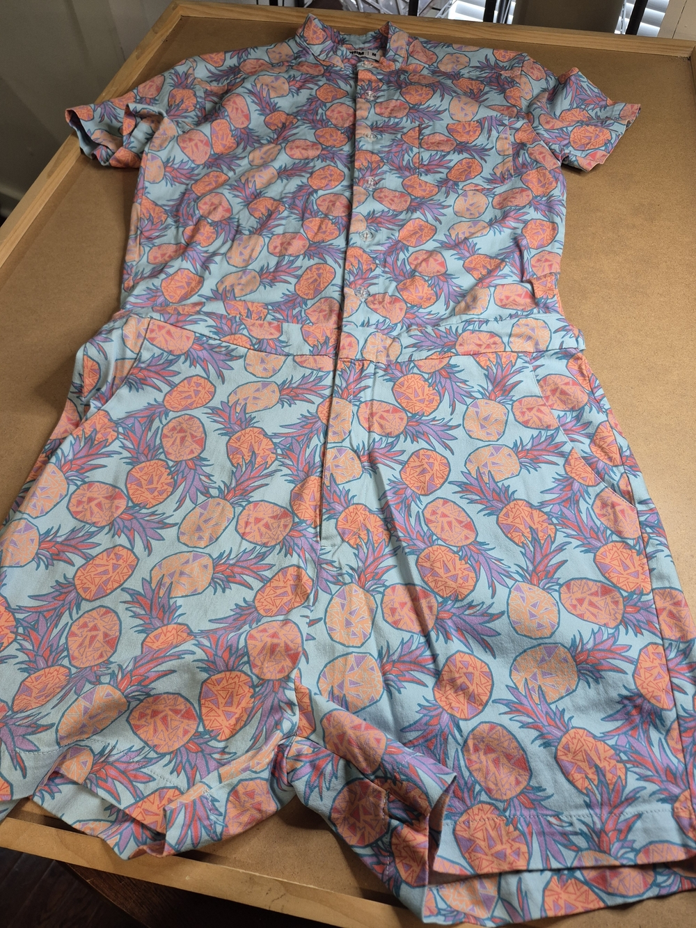 Men's Short Sleeve Pineapple Romper - Light Blue & Orange 3941/4